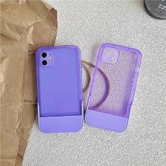 Imagem de Capa de telefone com suporte de suporte para iPhone 14 13 12 11 Pro Max XR X XS Max 7 8 Plus Suporte de silicone macio transparente Capa traseira transparente, roxa, para iPhone 14 Pro