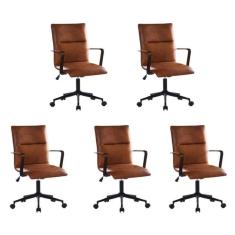 Imagem de Kit 5 Cadeiras para Escritório Diretor Giratória em Couro Palermo Caramelo