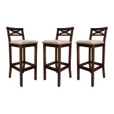 Imagem de Kit 3 Banquetas Media Estofada para Bancada Madri Madeira Capuccino Suede CCS