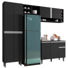 Imagem de Cozinha Compacta Amelia Balcão 3 Portas + Paneleiro 4 Portas Preto - A