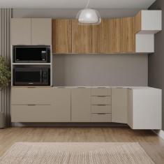 Imagem de Cozinha Modulada 7 Peças sem Tampo sem Rodapé Ipanema Cabecasa Madeiramadeira Cinza Trama/Acácia