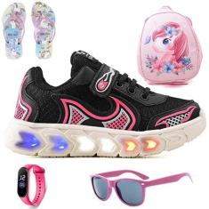 Imagem de Tenis Infantil De Led Casual Jogger Meninas Escolar Basico + Mochila Chinelo Oculos Relogio