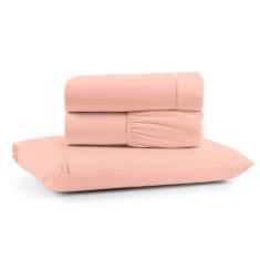 Imagem de Jogo Cama Lençol Bali Solteiro Percal 180 Fios 100% Algodão Ponto Palito 3 Peças - Salmão