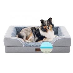 Imagem de Casa Paw Cama grande de espuma viscoelástica para cães com reforços, camas refrescantes para cães extra grandes, cama ortopédica impermeável para cães com capa lavável removível e fundo antiderrapante
