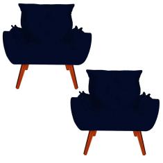 Imagem de Kit 02 Poltronas Decorativa Melissa Pés Madeira Suede  Marinho