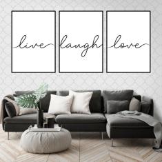 Imagem de Kit 3 Quadros Decorativos Live, Laugh, Love 45x34cm