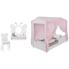 Imagem de Cama Infantil Nuvem Com Penteadeira Camarim Branco E Luz De Led - Loja