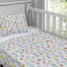 Imagem de Jogo De Cama Tecebem Malha Berço Estampado Humor 3 Peças Branco