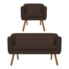 Imagem de Kit Sofá Retrô Namoradeira 2 Lugares e Poltrona Decorativa Julia Suede