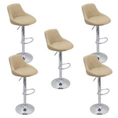 Imagem de Kit 5 Banqueta Milano Carmel Estofada Girat ria C/ Regulagem