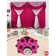 Imagem de Kit decoração p/Quarto de Menina = Cortina Malha Jéssica + Tapete Pelucia Big Joaninha - Pink