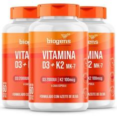 Imagem de Biogens Kit 3X Vitamina D3 2000Ui + K2 Mk7 100Mcg Azeite Oliva 60 Caps