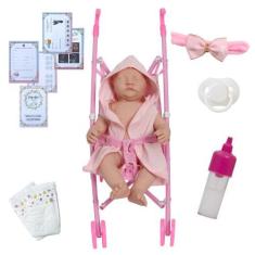 Imagem de Boneca Bebê Reborn Recém Nascida Premium Carrinho Infantil - Cegonha R