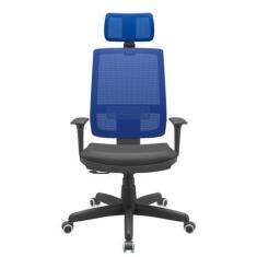 Imagem de Cadeira Office Brizza Tela Azul Com Encosto Assento Vinil Preto Relaxp