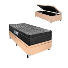 Imagem de Cama Baú Bege Arezzo Black Solteiro Molas Ensacadas Portobel