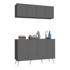 Imagem de Conjunto Lavanderia Retrô Multiuso Armário Aéreo e Balcão 4 Portas Multimóveis Mp5053 Grafite/branco