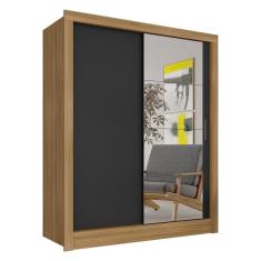 Imagem de Guarda Roupa Solteiro Com Espelho Nanda 2 Pts Bore/pret - M. Arapongas