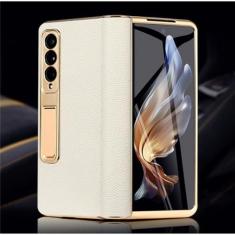 Imagem de Capa de telefone de couro para Samsung Galaxy Z Fold5 Fold 5 4 3 Fold4 ZFold5 ZFold3 Capa traseira com filme espelhado de vidro temperado, 3, para Galaxy Z Fold3