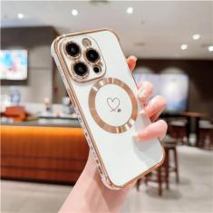 Imagem de Para iPhone 15 Pro Max Capa de telefone com moldura magnética fofa para iPhone 11 12 13 14 15 Plus Capa protetora de lente, capa magnética branca, para 15 pro max