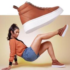 Imagem de Bota Feminina Caramelo Solado tratorado Plataforma Academia. Tenis fem