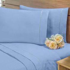 Imagem de Jogo De Lençol 140 Fios Ponto Palito Casal 4 Peças Azul