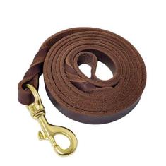 Imagem de Coleira de couro para cães de 1,8 m x 2,5 cm, trelas trançadas resistentes com fecho giratório, coleira de treinamento de cães de couro genuíno para cães pequenos, médios e grandes
