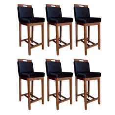 Imagem de Kit 6 Banquetas Média com Encosto Estofado Veneza 94 Cm Madeira Maciça
