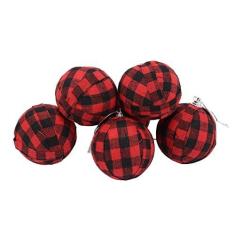 Imagem de 6 bolas de enfeites de Natal de 70 mm, 6 cm, bolas de decoração de árvore de Natal, decoração de ano novo (xadrez vermelho e preto)