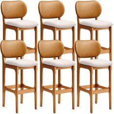 Imagem de Kit 06 Banquetas Altas Cozinha Betta L02 Imbuia Whisky Cru