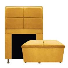 Imagem de Kit Cabeceira e Calçadeira Munique 100 cm Solteiro Suede Mostarda AM Decor