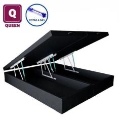Imagem de Cama Box Baú Queen size Bi partida em Sintetico preto com Pistão a gás - 158x198x35
