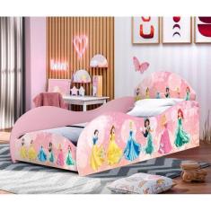 Imagem de Cama Carruagem Solteiro Princesas Rosa Com Proteção Lateral Mdf - Rosa