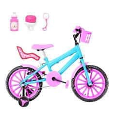 Imagem de Bicicleta Infantil Aro 16 e Cadeirinha Azul Claro e Rosa