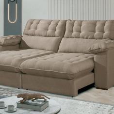 Imagem de Sofá Retrátil e Reclinável Barcelona 230 cm Veludo com Molas Ensacadas Bege Castor