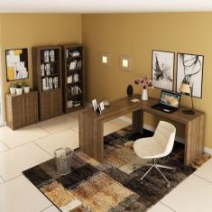 Imagem de Conjunto Home Office 4 peças com 1 Escrivaninha em L, 2 Estantes e 1 Balcão Espresso Móveis Nogal