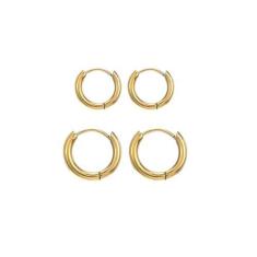 Imagem de 2 Pares de Brincos Argola Lisa 1,2 Furos Semijoia Banhado a Ouro Feminino Masculino Adulto Infantil Fecho Click Dourado Unissex Dupla de Brinco 2 Tamanhos