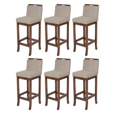 Imagem de Kit 6 Banquetas Média Turim Madeira Capuccino Suede Bege CCS