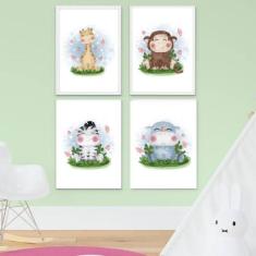 Imagem de Kit 4 Quadros Bichinhos Aquarela