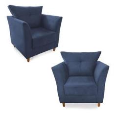 Imagem de Kit 02 Poltronas Decorativa Isis Pés de Madeira Suede  Marinho - DS Móveis