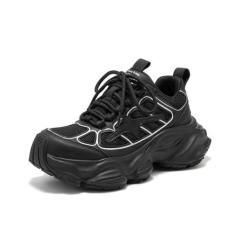 Imagem de BEAU TODAY Tênis feminino grosso, fashion para mulheres, cadarço de malha de ar, grosso, tênis de caminhada, tênis Treny Dad, Preto, 37