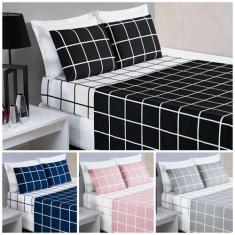 Imagem de Conjunto Lencol Casal Queen Size Austin Xadrez 200 Fios Rosa - Jm Enxo