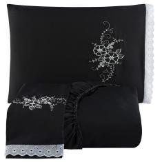 Imagem de Jogo De Cama Lençol Solteiro Bordado Advance 2 Pçs - Preto