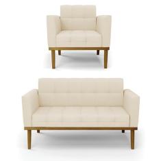 Imagem de Sof  Namoradeira E Poltrona Base De Madeira Castanho Elisa Li