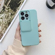 Imagem de Deslize para fechar capa de TPU macia para proteção de câmera para iPhone 14 13 12 11 Pro XS Max X XR 7 8 Plus SE Capa de silicone de cor sólida, ciano, para iPhone 13 Pro