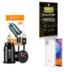 Imagem de Kit Carregador Veicular + Capinha Samsung A12 + Película 3D - Hrebos
