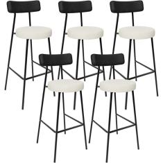 Imagem de Kit 05 Banquetas Alta Cozinha Sala Jantar Milão L02 Couríssimo Preto Linho Champagne - Lyam Decor