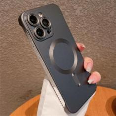 Imagem de Para iPhone 15 14 13 12 Pro Plus Max sem moldura metálica fosca caixa magnética de carregamento sem fio capa macia fina fosca, BK, para iPhone 12 ProMax