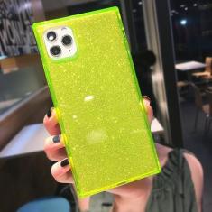Imagem de Capa de telefone transparente de cor fluorescente quadrada para iPhone 15 Pro Max 14 13 12 11 X XS XR 7 8 Plus SE Capa de silicone macia transparente, brilho amarelo, para iPhone 13 Pro