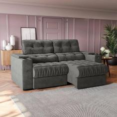 Imagem de Sofá 230 cm com Porta Copos Retrátil e Reclinável Premier Cinza