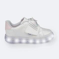 Imagem de Tênis de Led Pampili Infantil Sneaker Luz Foil Laço Branco-Feminino